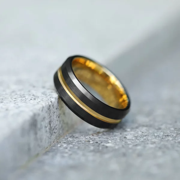 Horus' Divine Union Luxury Black and Gold Tungsten Carbide Ring
