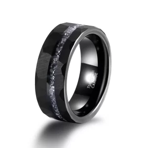 Odin's Wisdom Forged Aluminum Slag Inlay Black Tungsten Carbide Ring