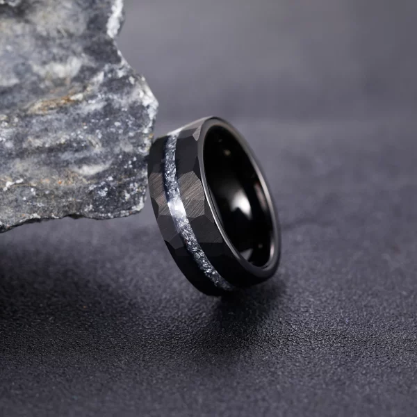 Odin's Wisdom Forged Aluminum Slag Inlay Black Tungsten Carbide Ring
